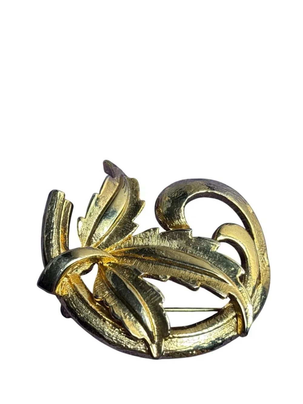 Vintage Goldtone Leaf Brooch Pin Swirl 1.75 inches